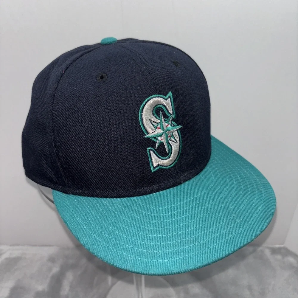 New Era 59FIFTY Seattle Mariners Hat Navy Teal On-Field Fitted Cap 7 5/8 MLB